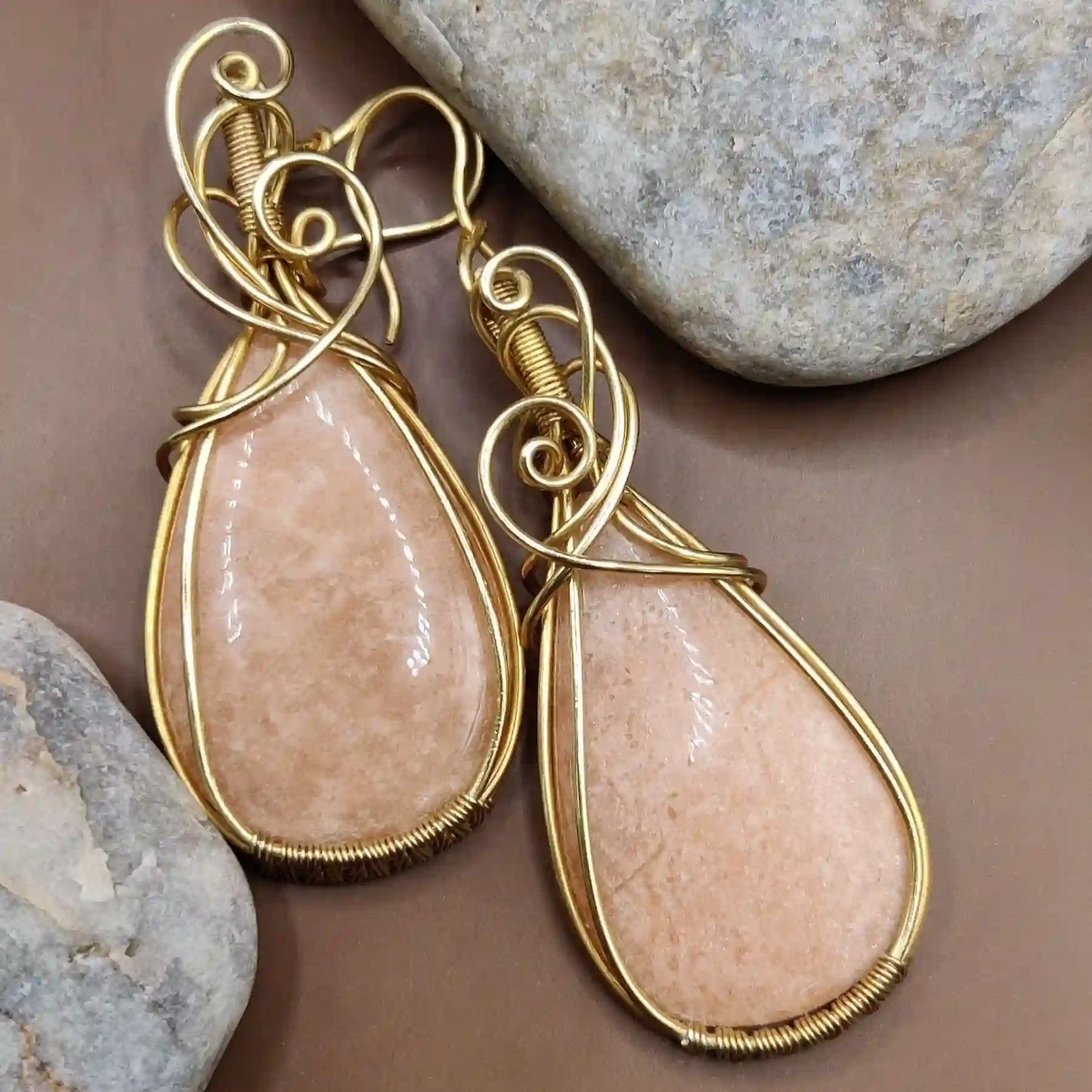 Laasya – Pink Amazonite Earrings – 004 By Sanguine Aura Handcrafted Jewellery