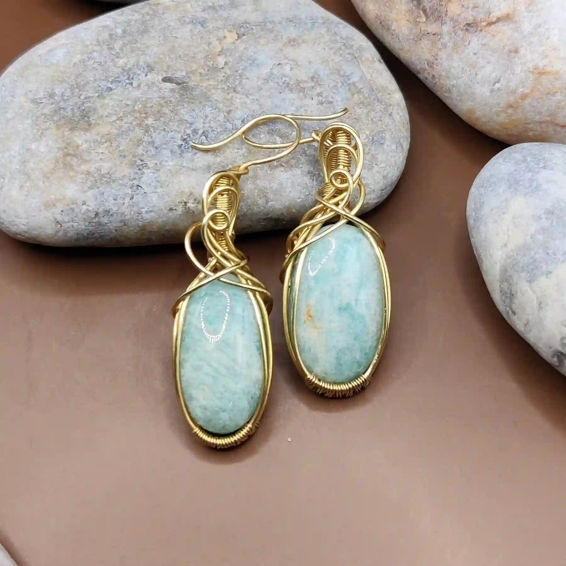 Kimaya - Amazonite Earrings 004 By Sanguine Aura Handcrafted Jewellery. Healing Benefits of Amazonite - Balance & Calmness.