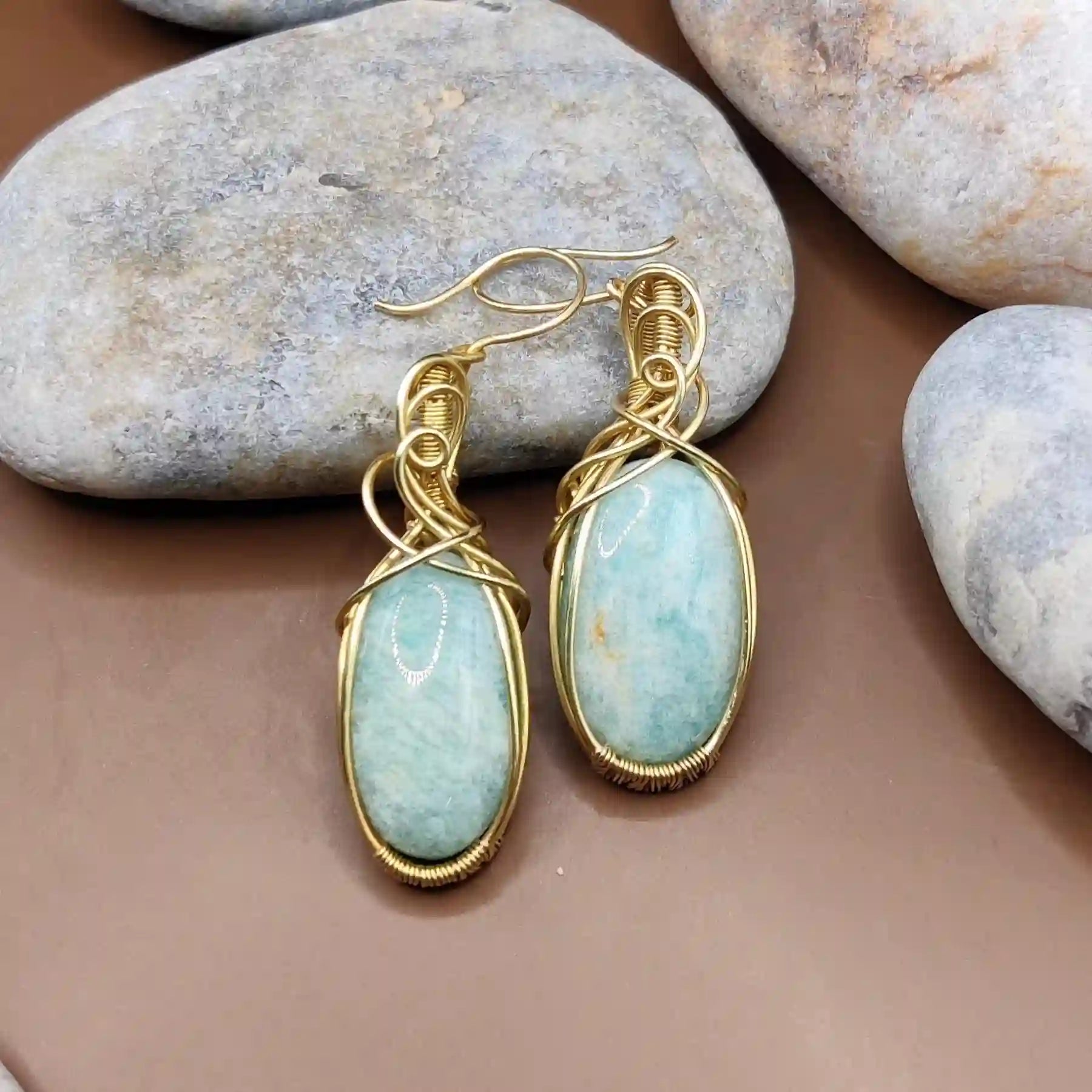 Kimaya - Amazonite Earrings 004 By Sanguine Aura Handcrafted Jewellery