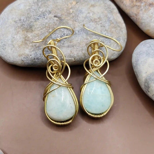 Laasya - Amazonite Earrings 001 By Sanguine Aura Handcrafted Jewellery. Healing Benefits of Amazonite - Balance & Calmness.