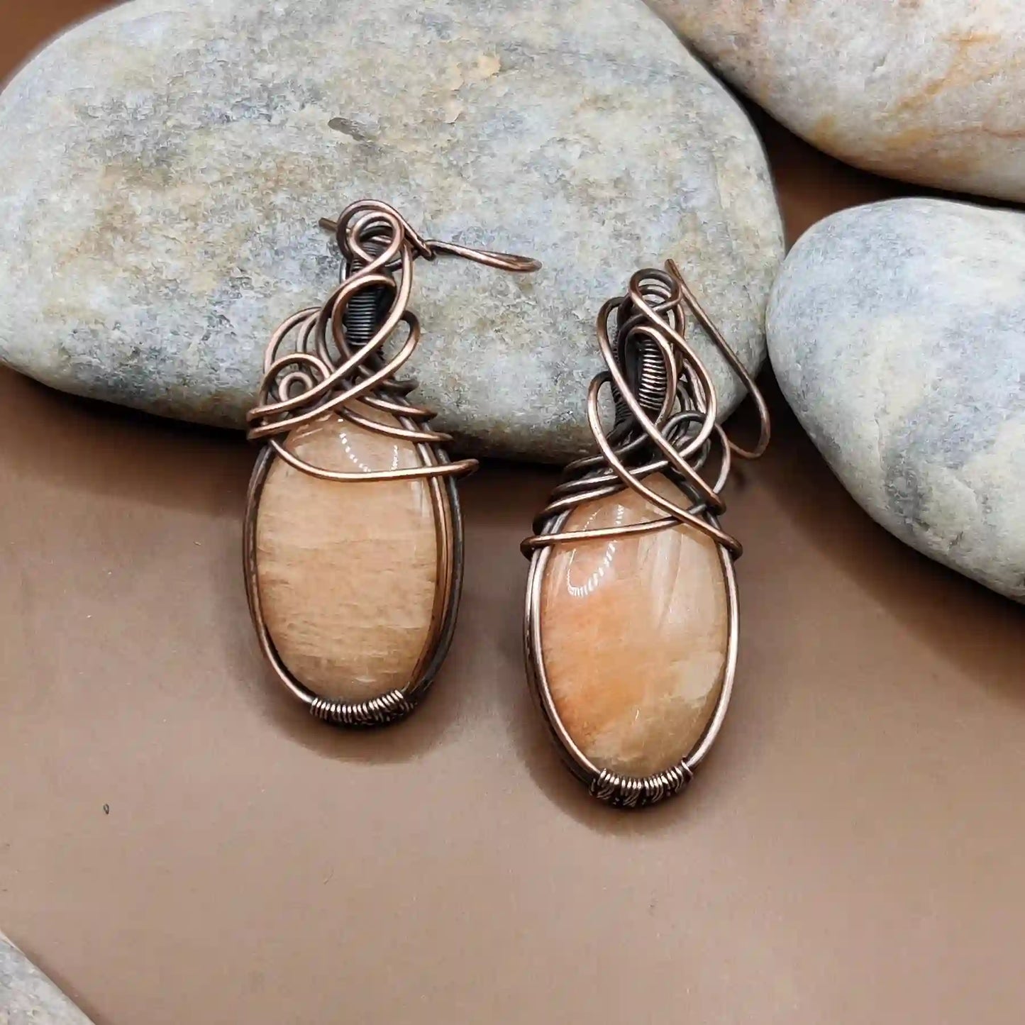 Kimaya – Pink Amazonite Earrings 001 By Sanguine Aura Handcrafted Jewellery. Healing Benefits Of Pink Amazonite - Peace, love, clarity, throat, balance.