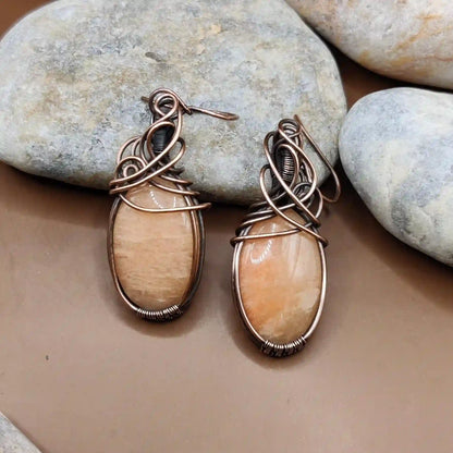 Kimaya – Pink Amazonite Earrings 001 By Sanguine Aura Handcrafted Jewellery. Healing Benefits Of Pink Amazonite - Peace, love, clarity, throat, balance.