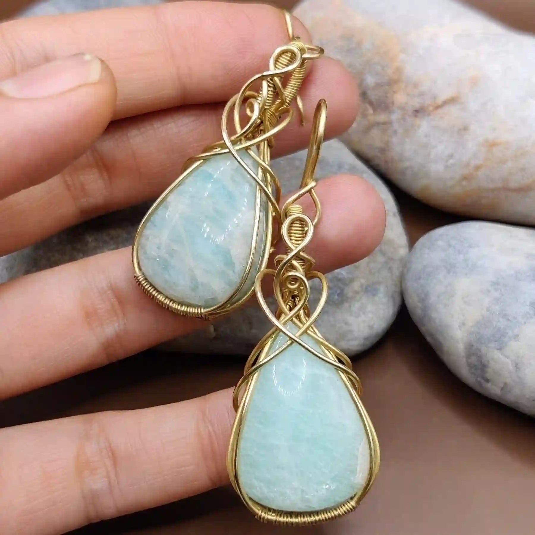 Laasya - Amazonite Earrings 002 By Sanguine Aura Handcrafted Jewellery