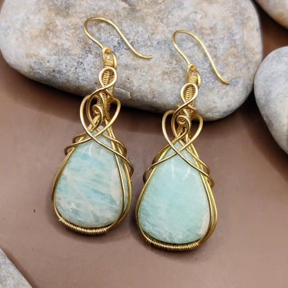 Laasya - Amazonite Earrings 002 By Sanguine Aura Handcrafted Jewellery. Healing Benefits of Amazonite - Balance & Calmness.