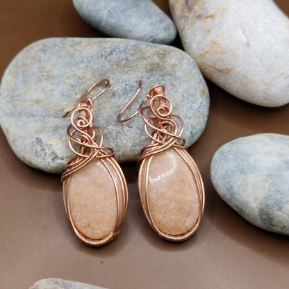 Kimaya – Pink Amazonite Earrings By Sanguine Aura Handcrafted Jewellery. Healing Benefits Of Pink Amazonite - Peace, love, clarity, throat, balance.