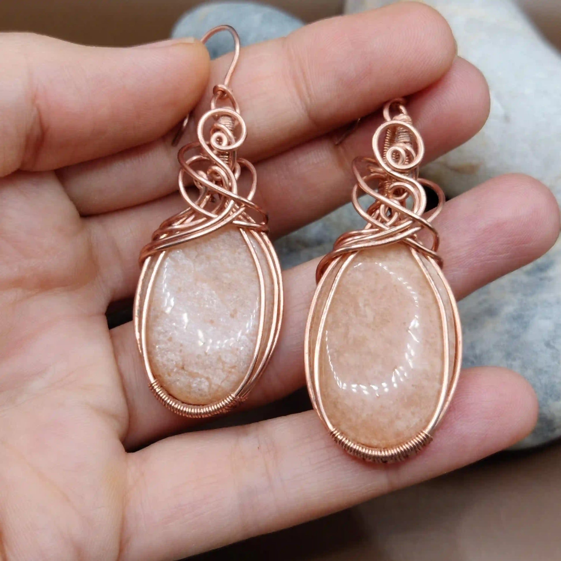 Kimaya – Pink Amazonite Earrings By Sanguine Aura Handcrafted Jewellery