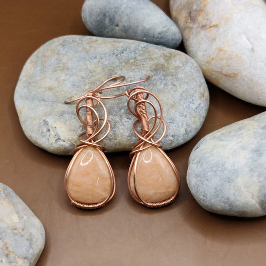 Laasya – Pink Amazonite Earrings – 005 By Sanguine Aura Handcrafted Jewellery. Healing Benefits Of Pink Amazonite - Peace, love, clarity, throat, balance.