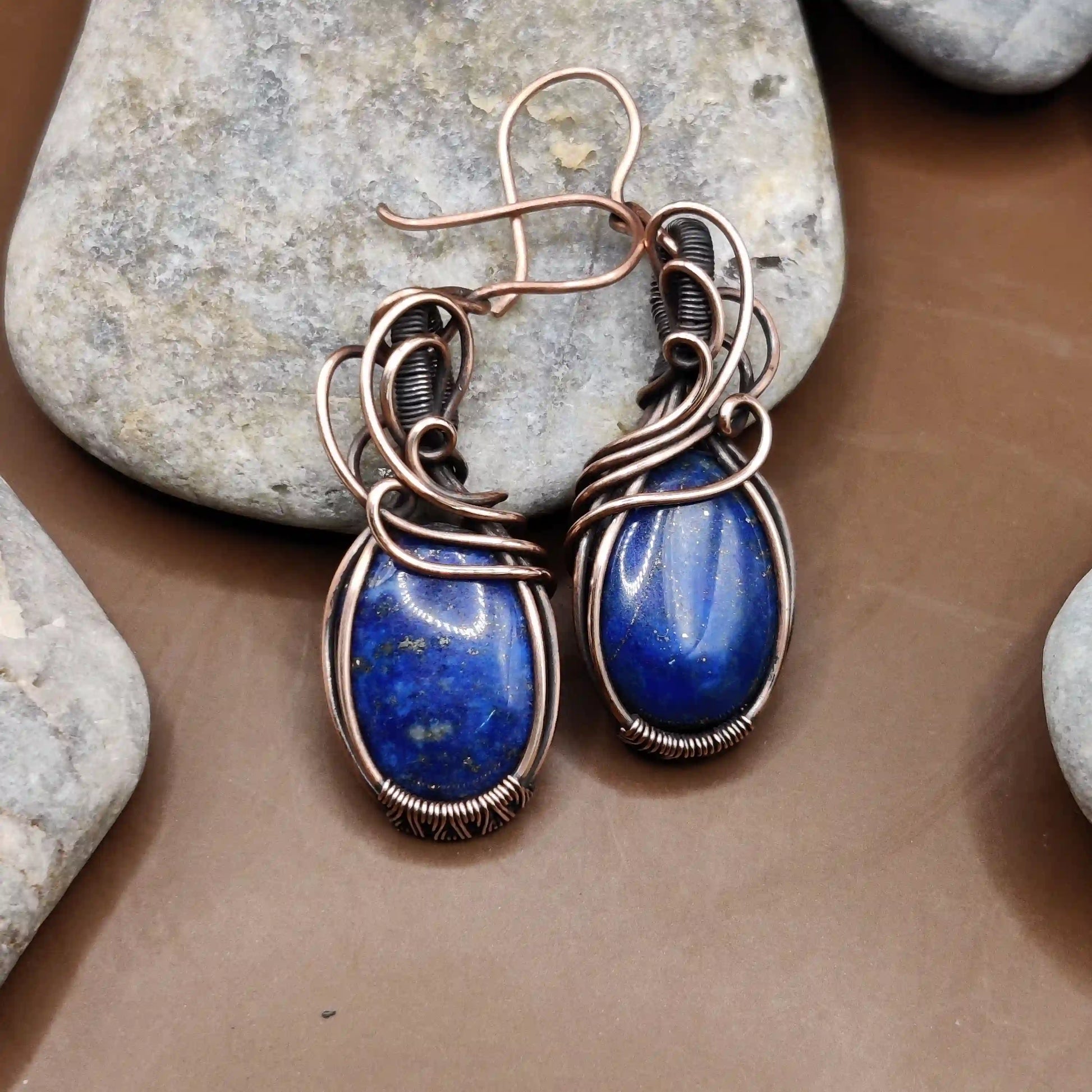 Kimaya - Lapis Lazuli Earrings In Copper By Sanguine Aura Handcrafted Jewellery.  Healing Benefits of Lapis Lazuli - Peace, Strength, Clarity.