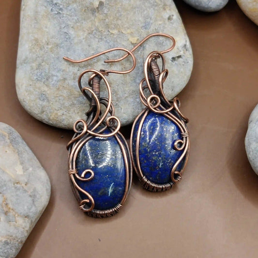 Kimaya - Lapis Lazuli Earrings In Copper 001 By Sanguine Aura Handcrafted Jewellery. Healing Benefits of Lapis Lazuli - Peace, Strength, Clarity.