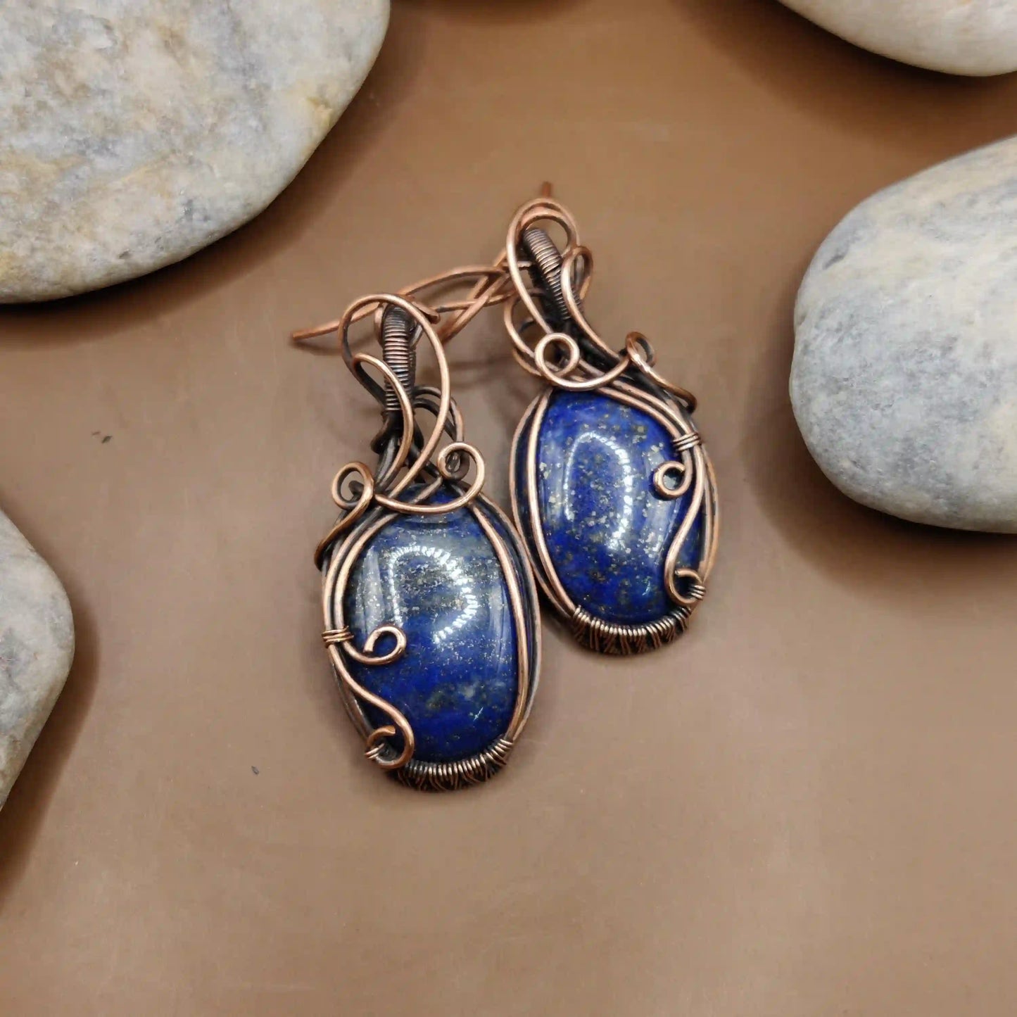 Kimaya - Lapis Lazuli Earrings In Copper 001 By Sanguine Aura Handcrafted Jewellery