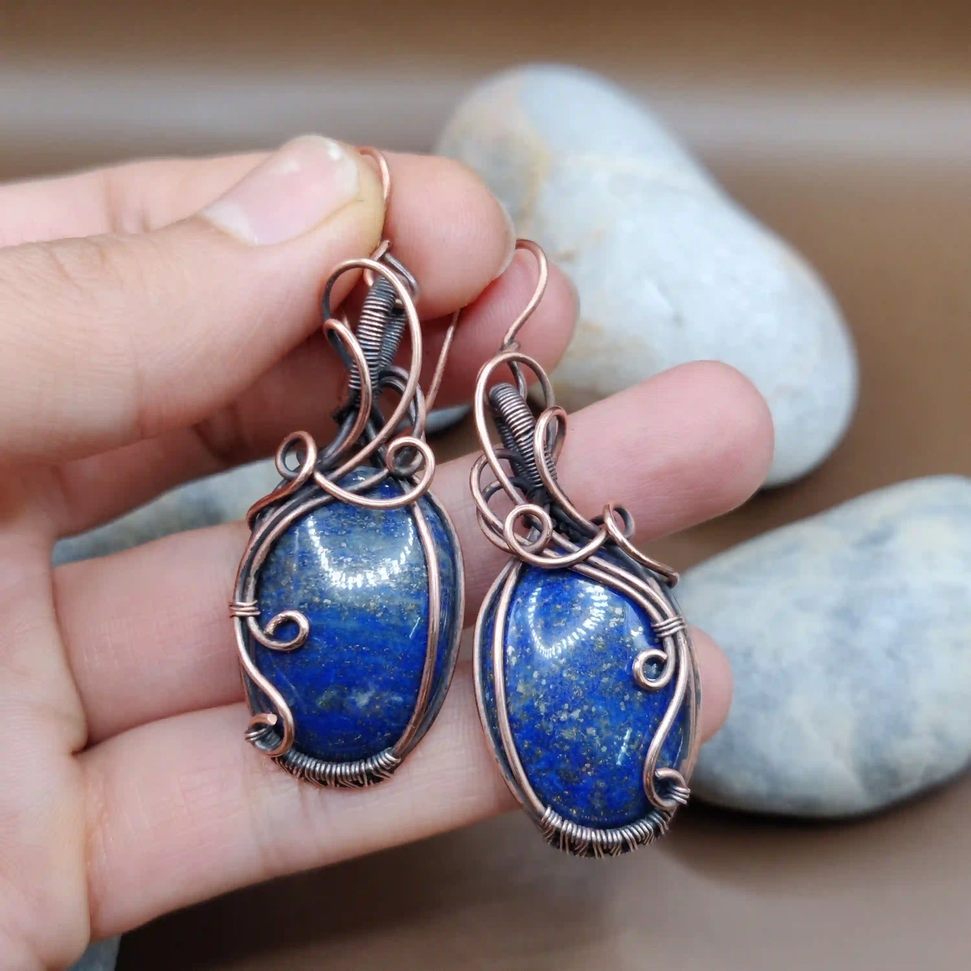 Kimaya - Lapis Lazuli Earrings In Copper 001 By Sanguine Aura Handcrafted Jewellery