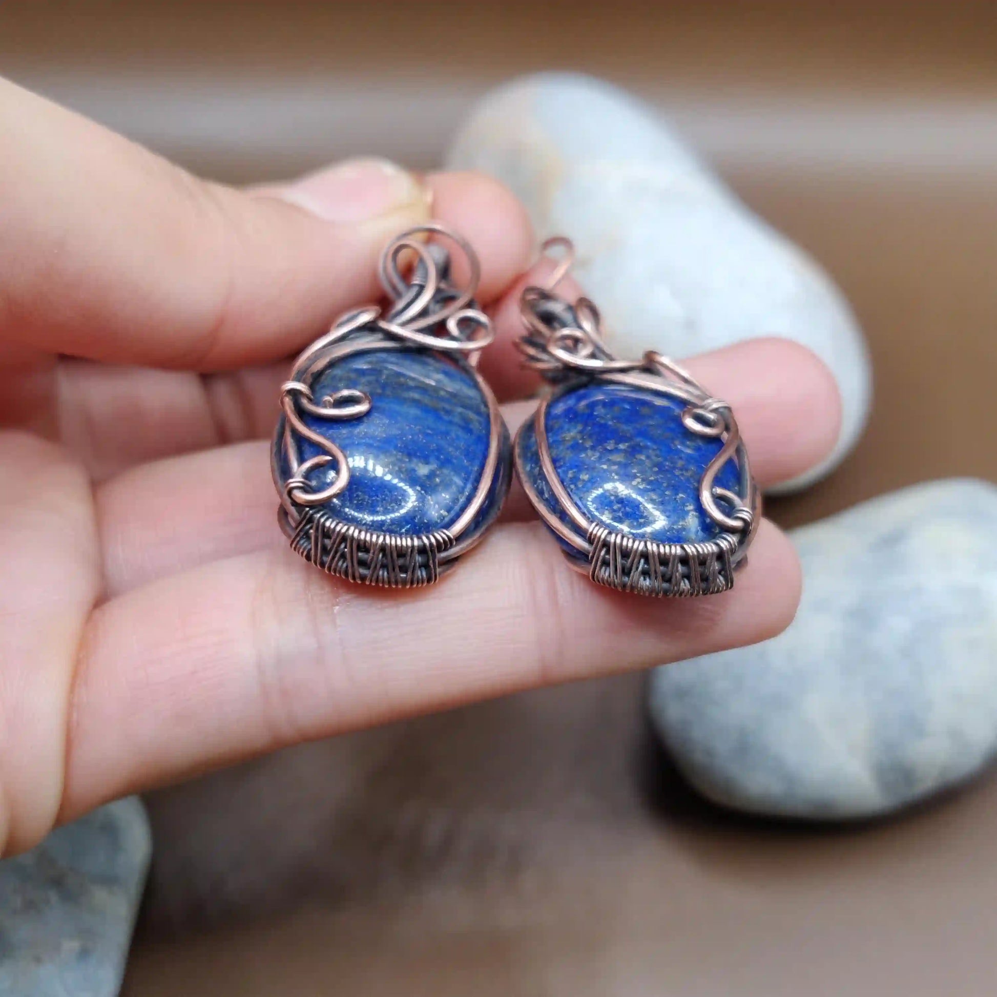 Kimaya - Lapis Lazuli Earrings In Copper 001 By Sanguine Aura Handcrafted Jewellery