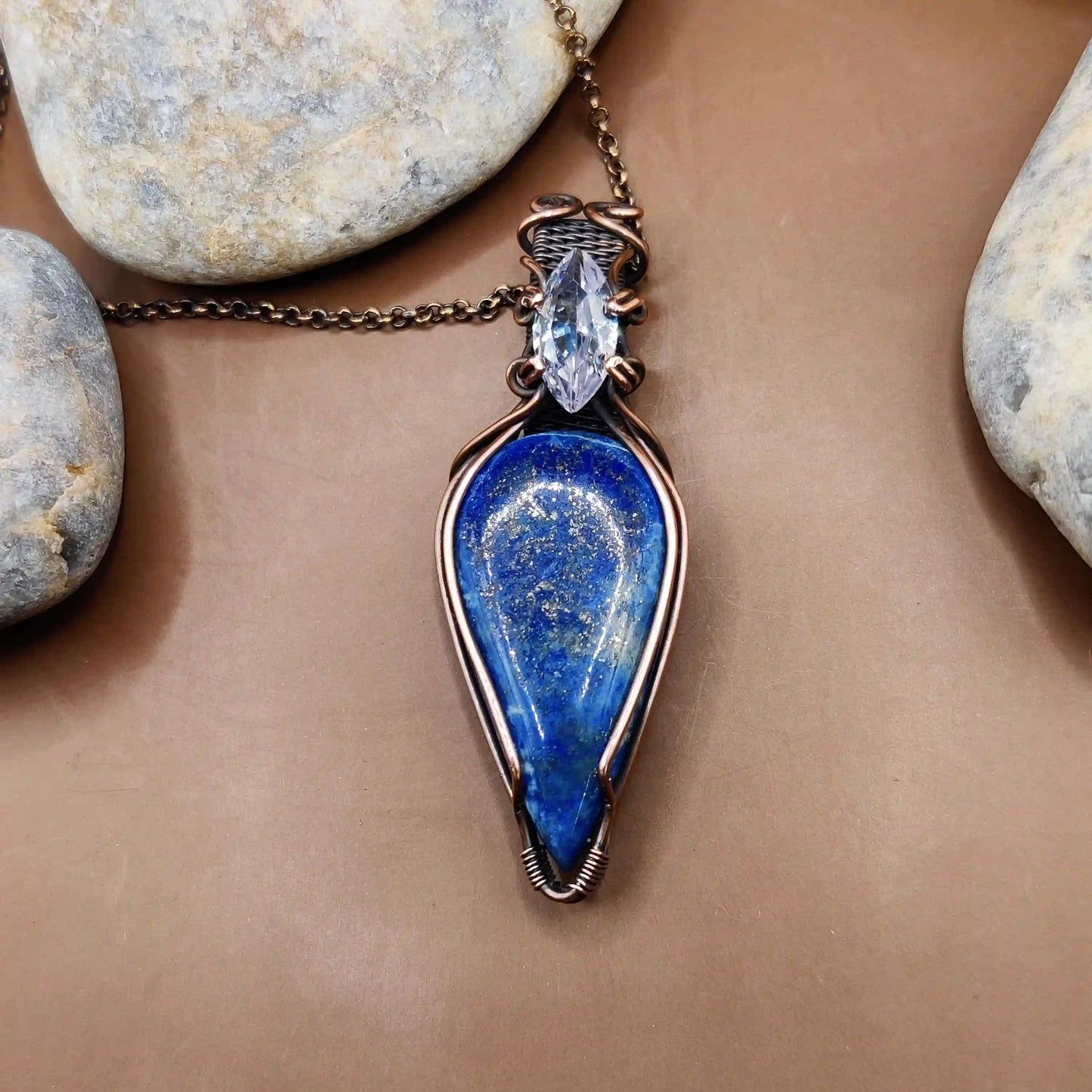 Advithi - Lapis lazuli and Cubic Zirconia Necklace By Sanguine Aura Handcrafted Jewellery.  Healing Benefits Of Lapis lazuli and Cubic Zirconia - Clarity & Positivity Amplified.