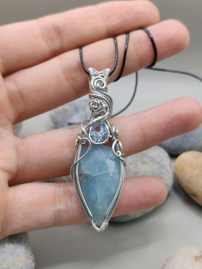 Rhyna - Aquamarine and CZ Silver Necklace