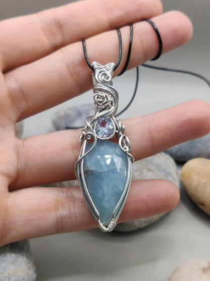 Rhyna - Aquamarine and CZ Silver Necklace