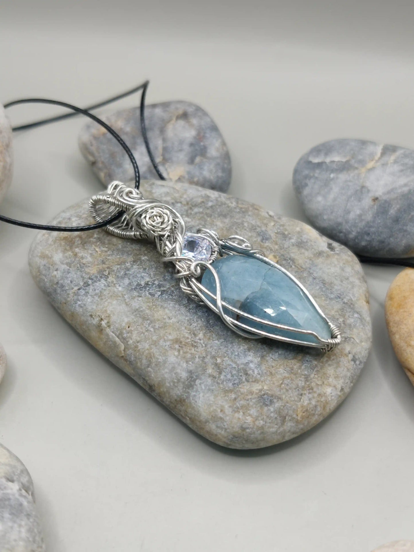 Rhyna - Aquamarine and CZ Silver Necklace