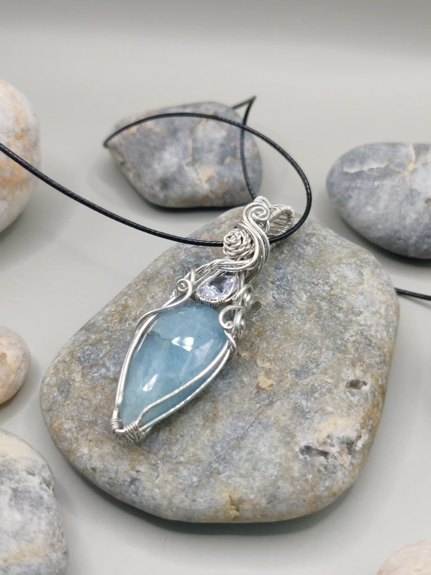 Rhyna - Aquamarine and CZ Silver Necklace