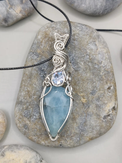 Rhyna - Aquamarine and CZ Silver Necklace