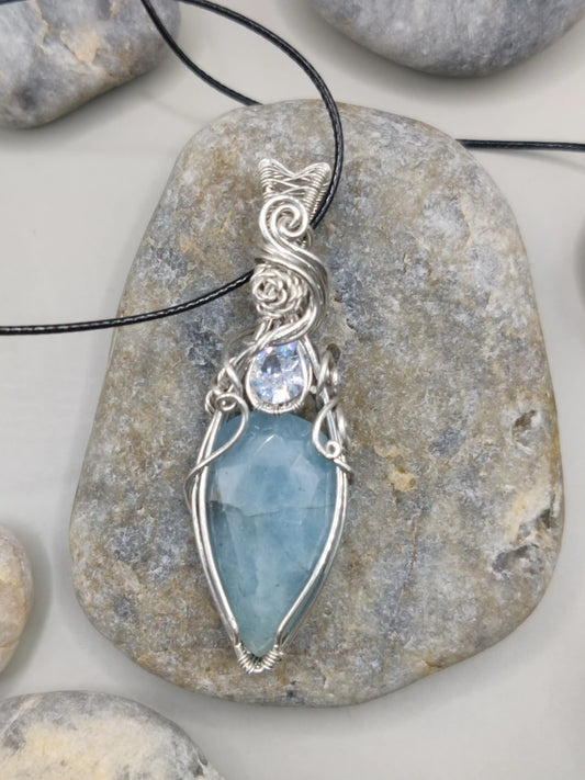 Rhyna - Aquamarine and CZ Silver Necklace