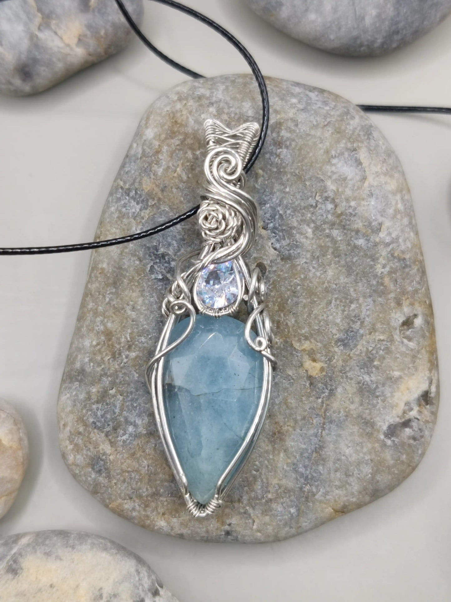 Rhyna - Aquamarine and CZ Silver Necklace