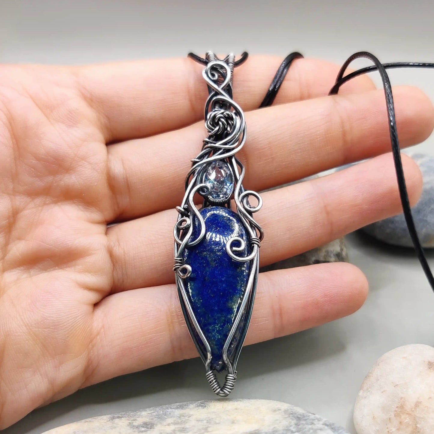 Rhyna - Lapis Lazuli and CZ Silver Necklace