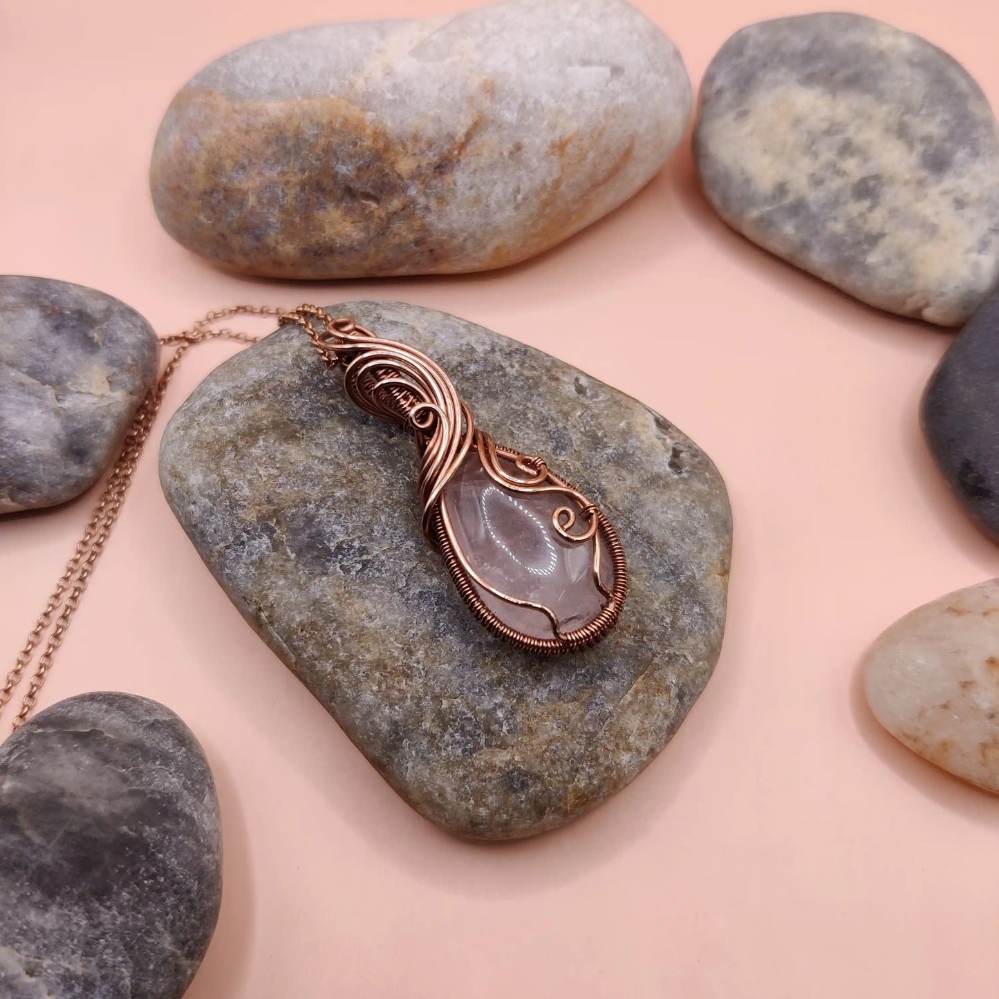 Urvi - Rose Quartz Copper Necklace 003