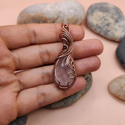 Urvi - Rose Quartz Copper Necklace 003