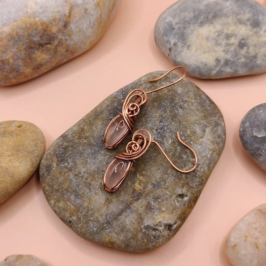 Mia - Rose Quartz Copper Earrings