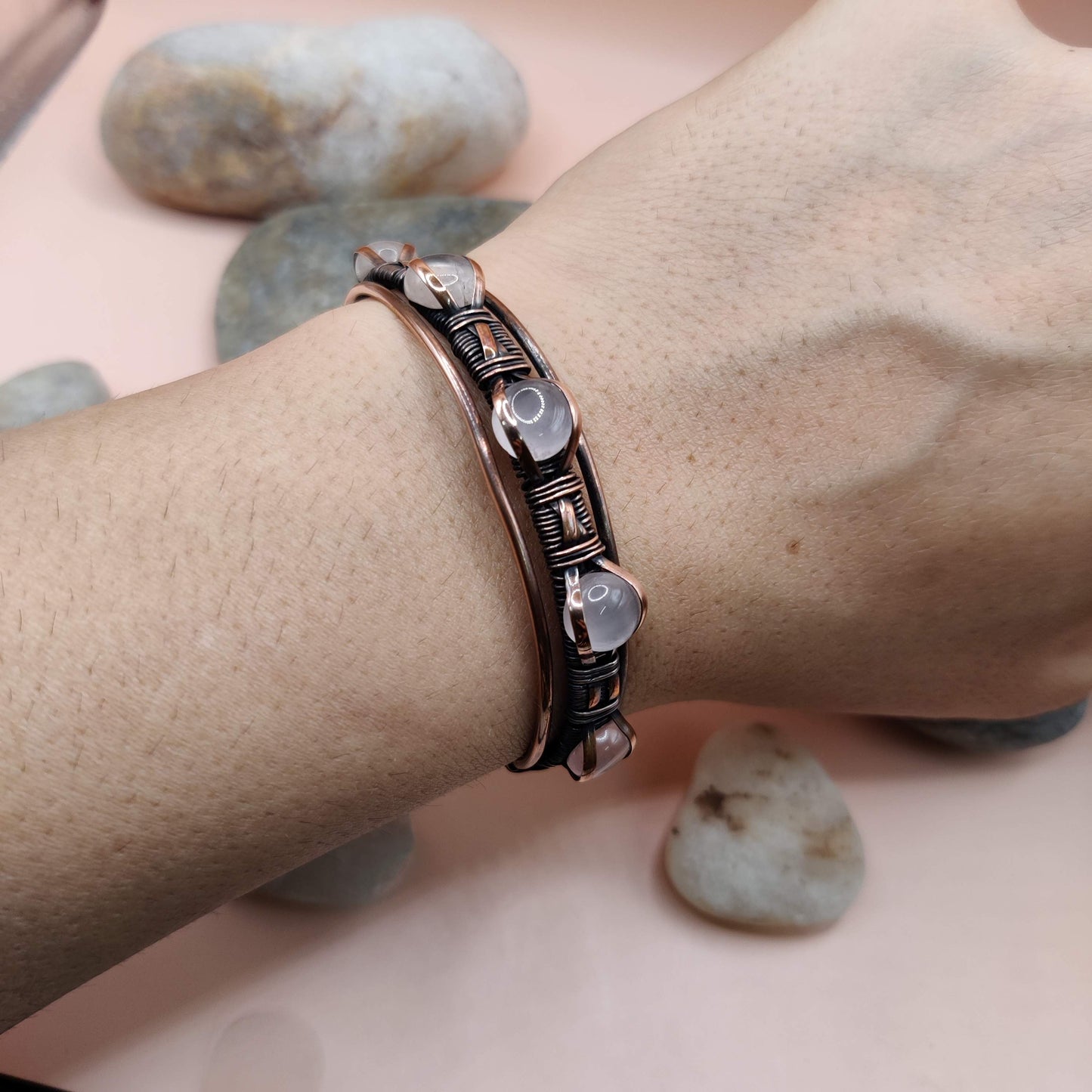 Kashvi - Rose Quartz Copper Cuff Bracelet
