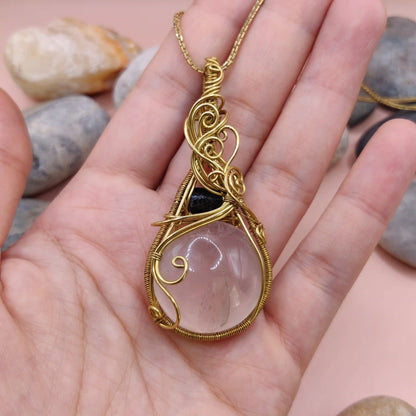 Mahesha - Rose Quartz & Raw Black Tourmaline Necklace 001
