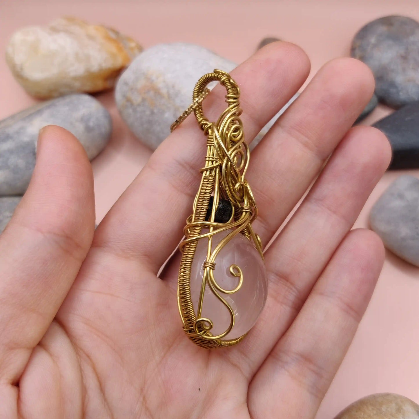 Mahesha - Rose Quartz & Raw Black Tourmaline Necklace 001
