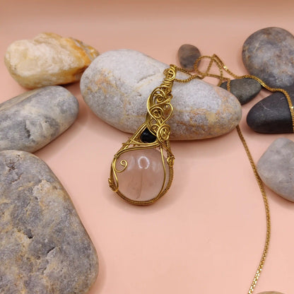 Mahesha - Rose Quartz & Raw Black Tourmaline Necklace 001