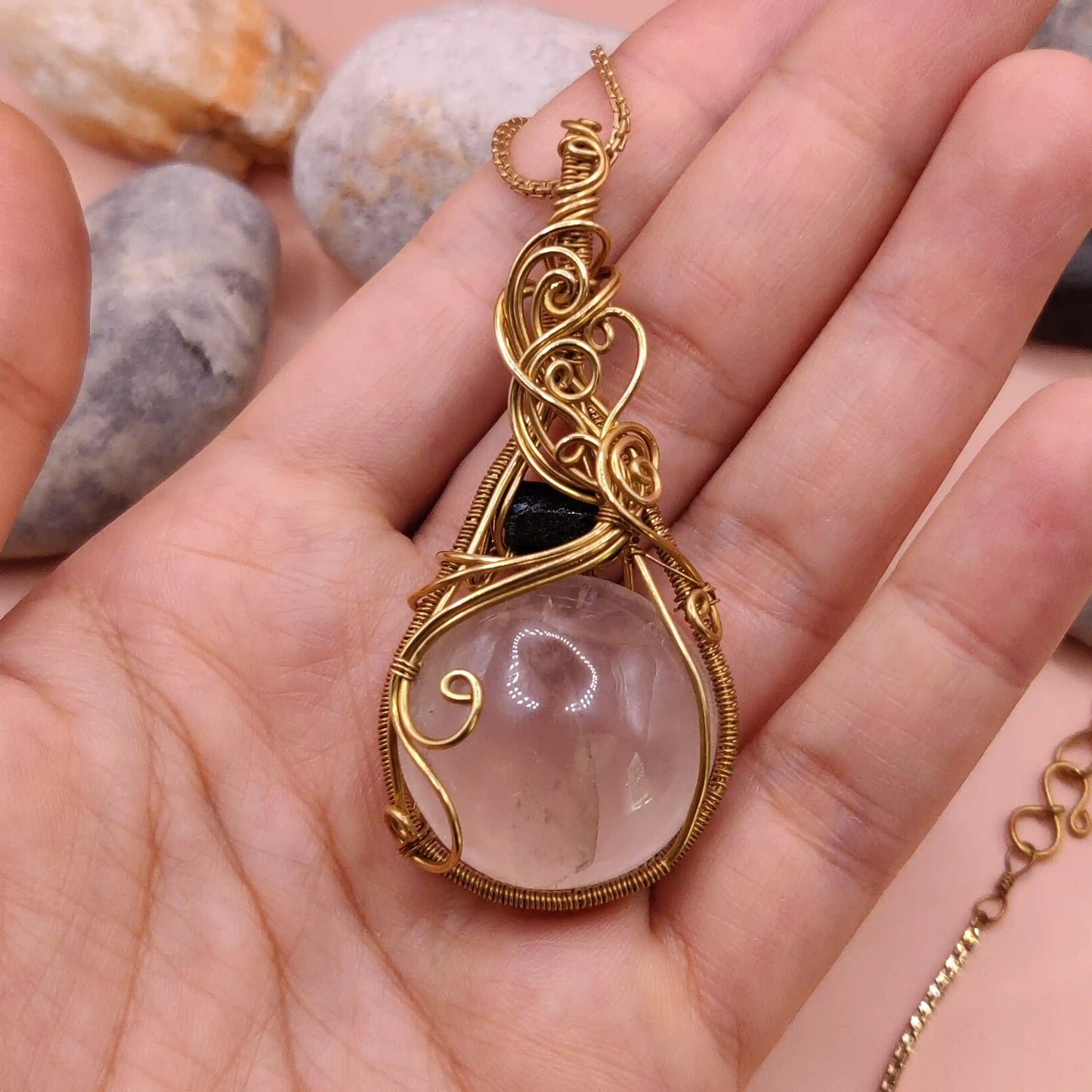 Mahesha - Rose Quartz & Raw Black Tourmaline Necklace 001