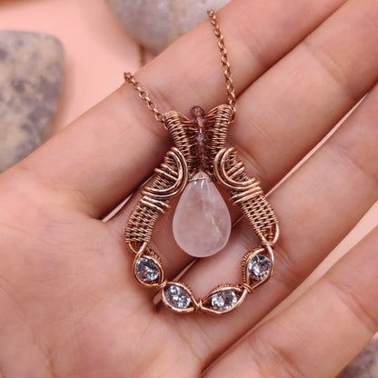 Beena - Rose Quartz and CZ Necklace