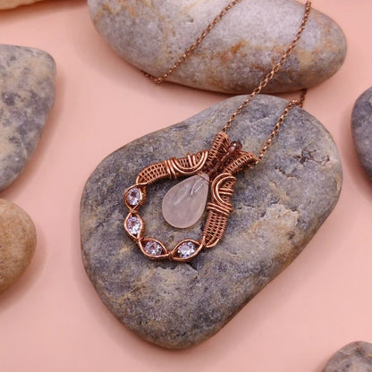 Beena - Rose Quartz and CZ Necklace
