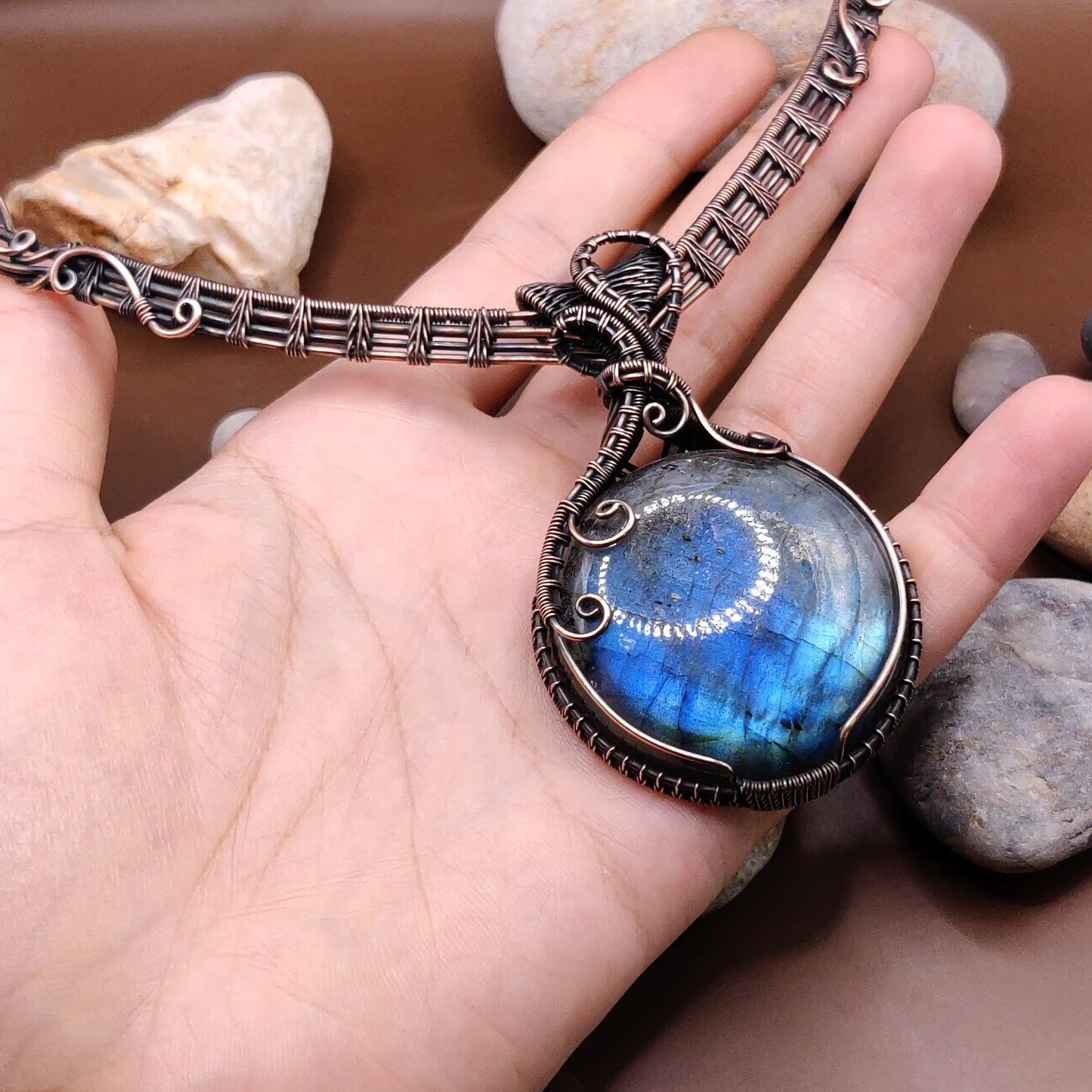 Aadhya - Blue Labradorite Copper Hasli Necklace