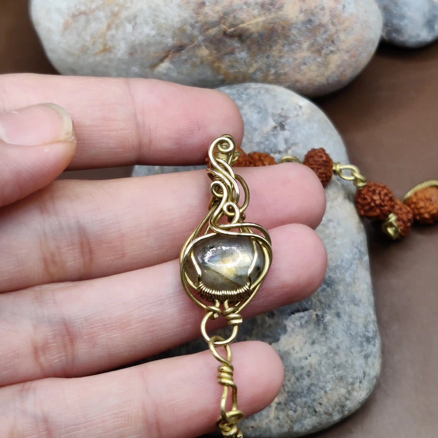 Kamal -Labradorite and Rudraksha Bracelet 002