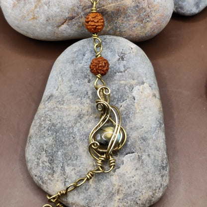 Kamal -Labradorite and Rudraksha Bracelet 003
