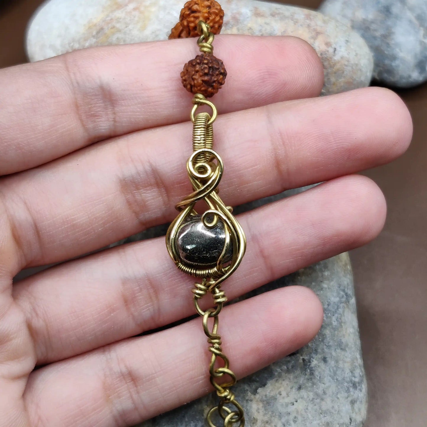 Kamal -Pyrite and Rudraksha Bracelet 001