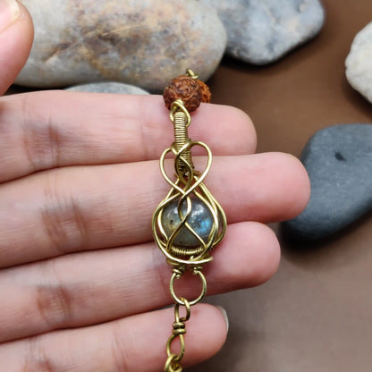 Kamal -Labradorite and Rudraksha Bracelet 005
