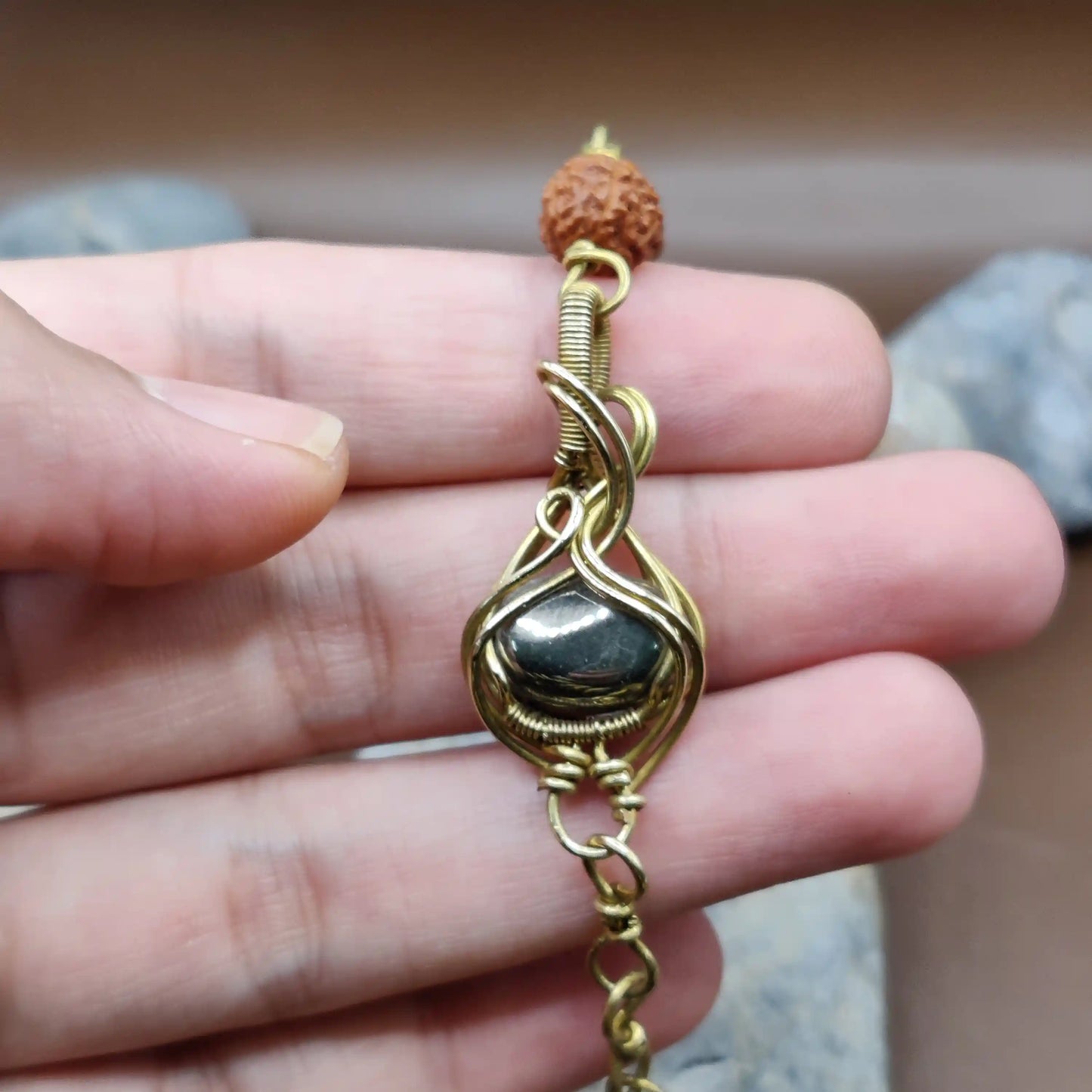 Kamal -Pyrite and Rudraksha Bracelet 004