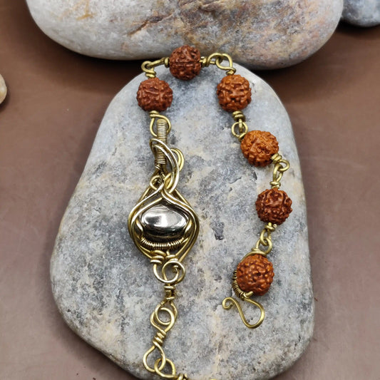 Kamal -Pyrite and Rudraksha Bracelet 004