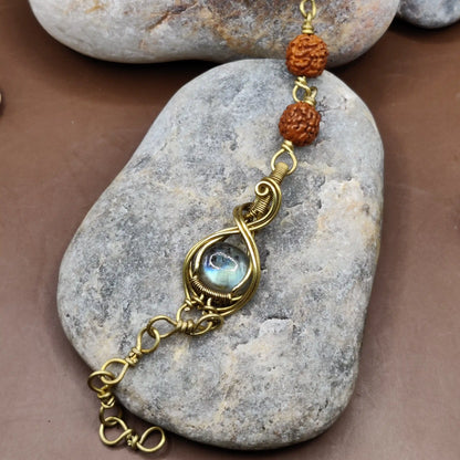 Kamal -Labradorite and Rudraksha Bracelet 006