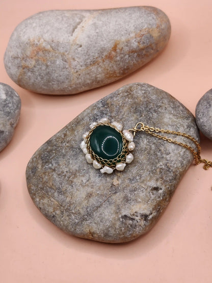 Mina -Green Onyx and Pearl Necklace