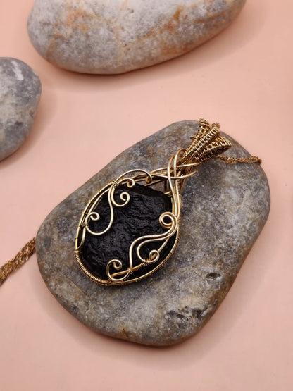 Aadhya - Raw Tektite (Chintamani) Necklace 003