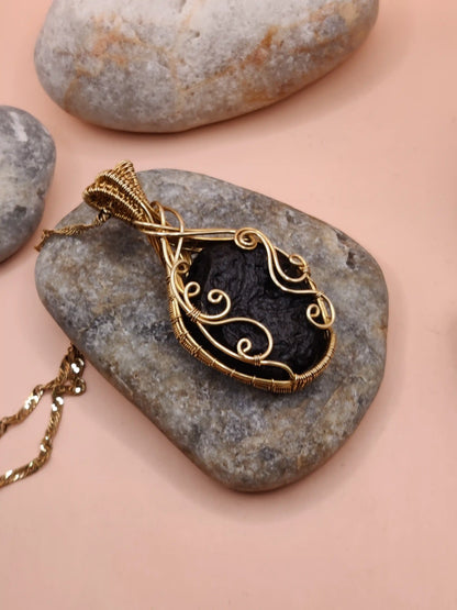 Aadhya - Raw Tektite (Chintamani) Necklace 003
