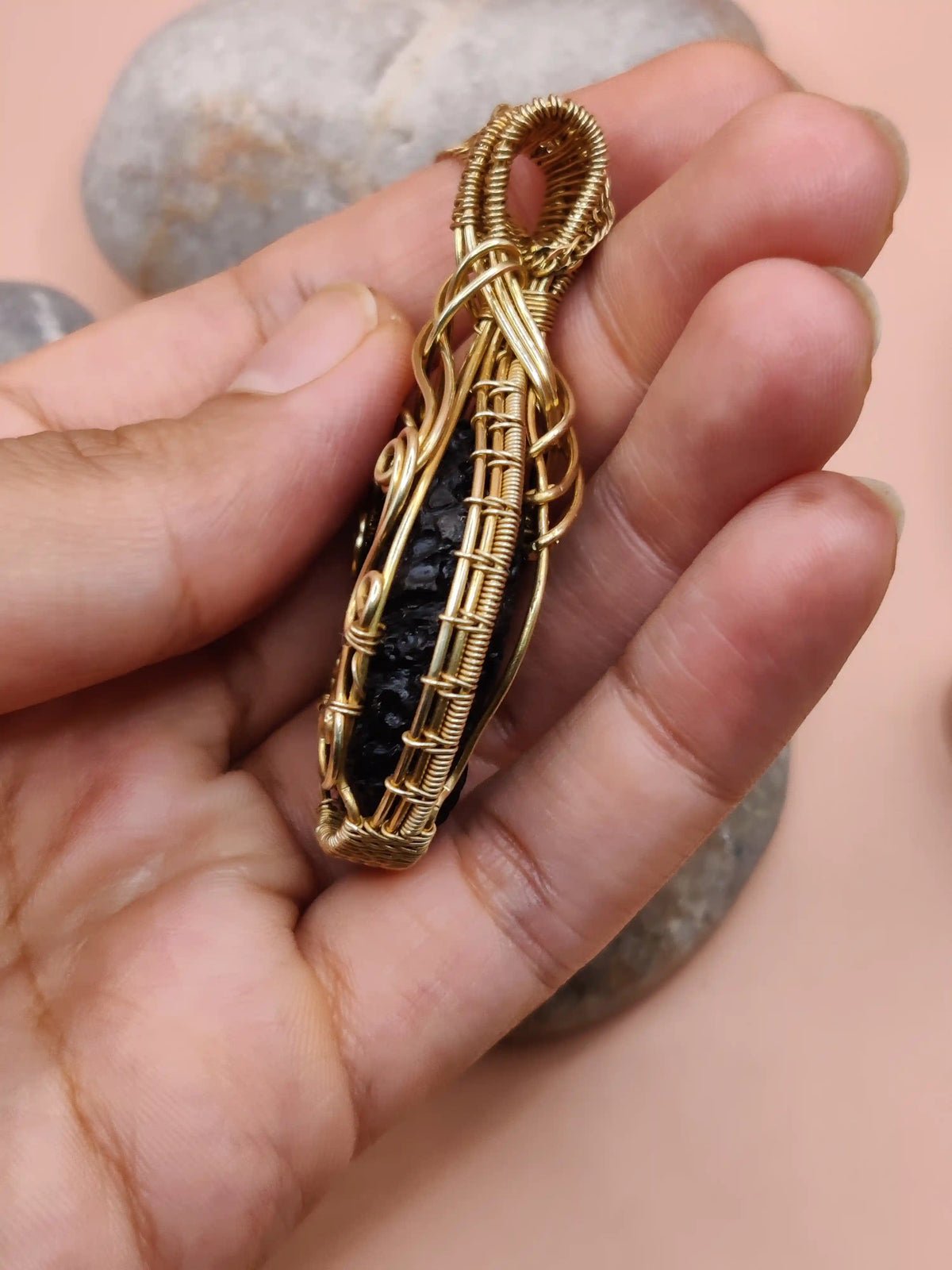 Aadhya - Raw Tektite (Chintamani) Necklace 003
