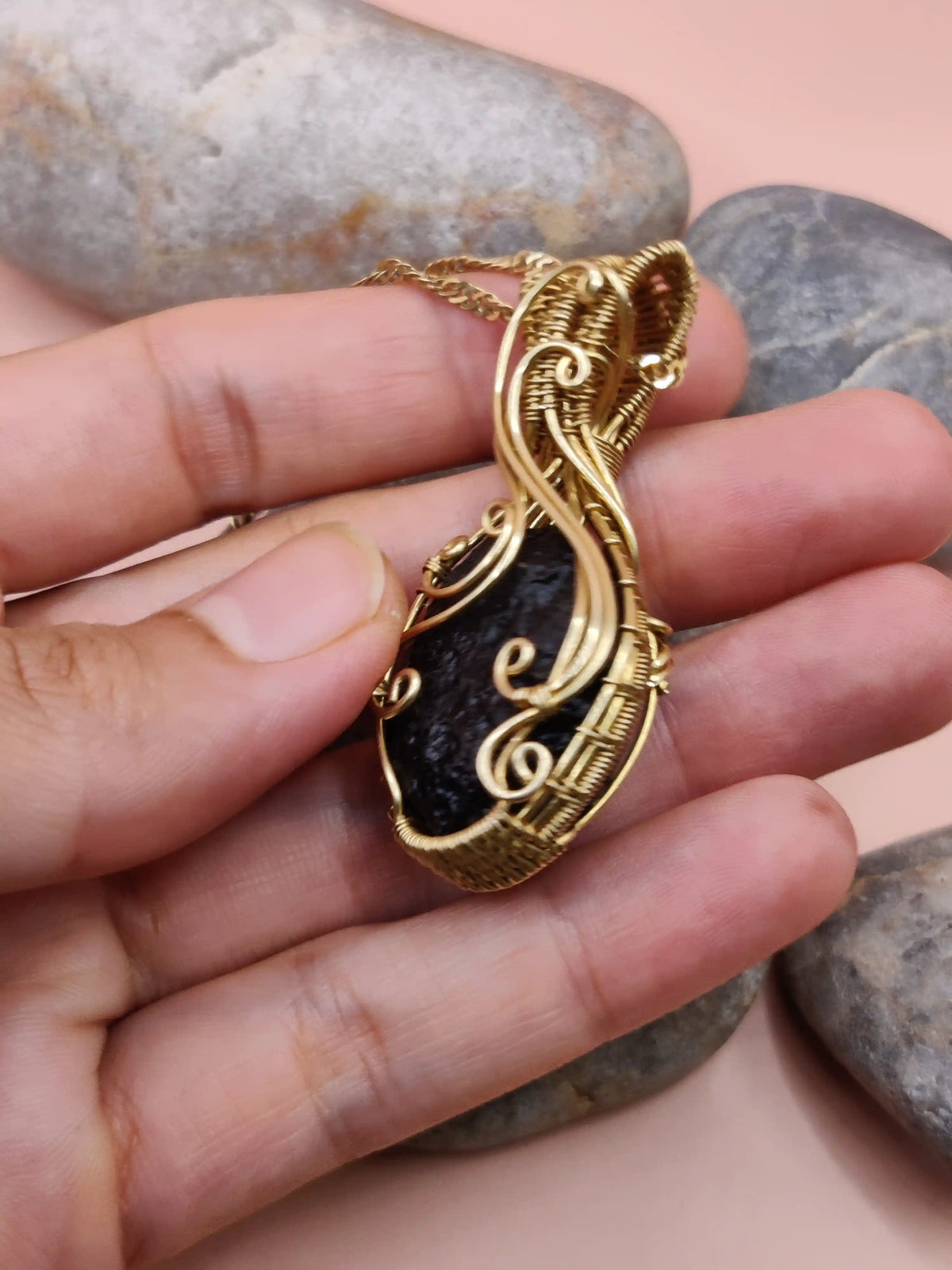 Aadhya - Raw Tektite (Chintamani) Necklace 004