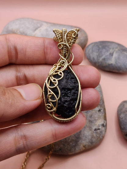 Aadhya - Raw Tektite (Chintamani) Necklace 006