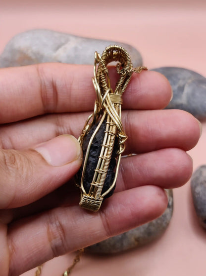 Aadhya - Raw Tektite (Chintamani) Necklace 006